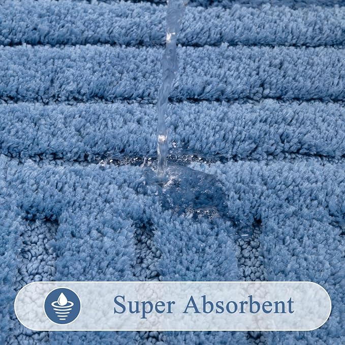 SHACOS Super Soft Bathroom Runner Rugs 24"x60" Non Slip Boho Bathroom Mats Microfiber Absorbent Carpet for Bath Room Machine Washable Shaggy Bath Rugs for Shower Bathtub Home Decor, Blue 2'x5'