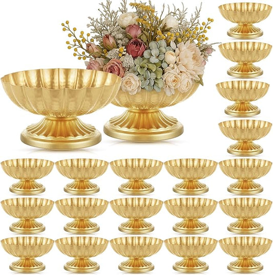 20 Pcs Metal Compote Bowl for Centerpiece Flower Holder Small Compote Vase Indoor Outdoor Flowers Fruits Plant for Christmas Wedding Home Party Decoration (Medium,Bright Gold)