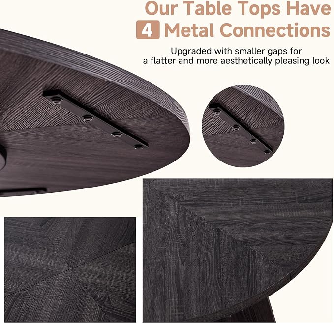 Round Dining Table Set for 4 with Chairs Kitchen Table and Chairs Set Dining Room Tables Mid-Century Modern Chair with Metal Legs for Apartment Living Room(Dark Gray Table With 4 Brown Chairs)