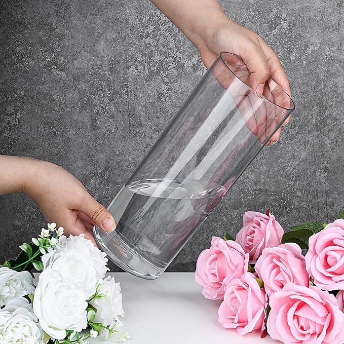 3 Packs Acrylic Cylinder Vases Clear Plastic Flower Vase for Plants Bouquet, Tall Large Plastic Vases Base Vase for Wedding Centerpieces Flower Bouquet Home Decor(8"+10"+12")