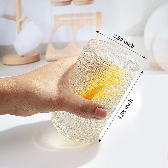 Hobnail-Drinking Glasses 13oz Vintage Glassware Sets Cocktail Juice Glasses Set of 6