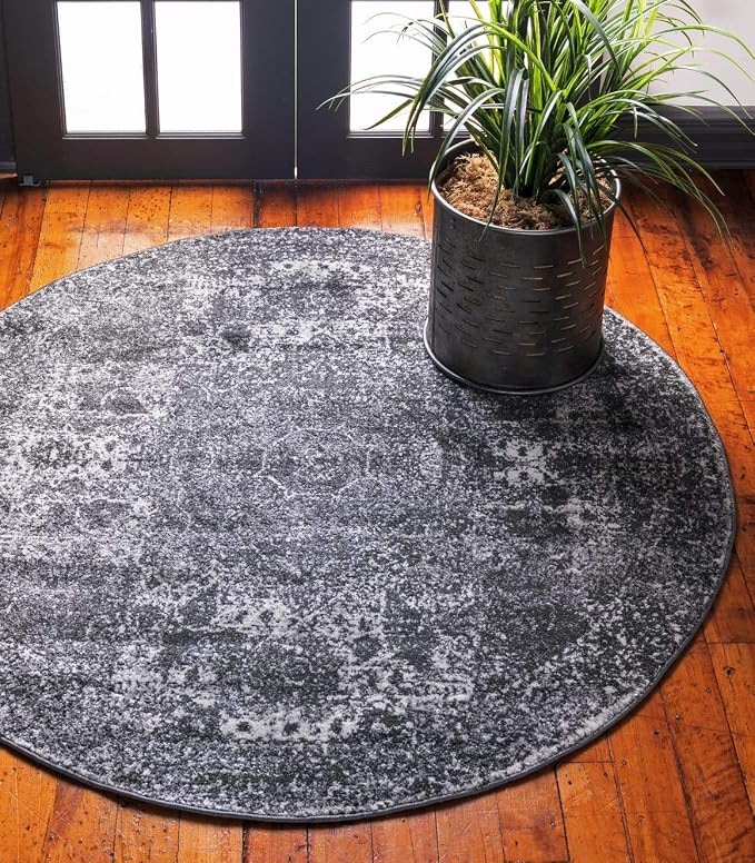 Unique Loom Bromley Collection Area Rug - Wells (3' Round, Dark Gray/ Gray)