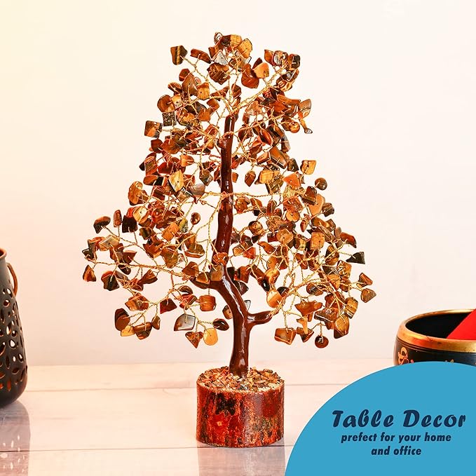 YATHABI Tiger Eye Crystal - Gem Tree - Stone Bonsai Tree - Good Luck Money Tree - Chakra Stone - Spiritual Tree - Crystal Tree for Life Decor - Crystal Gift - Crystal Energy