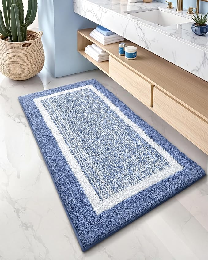 Color&Geometry Bathroom Runner Non Slip, 24"x59" Light Blue Bath Runner Rug, Absorbent, Soft, Washable, Microfiber Bath Mat Bathroom Carpet