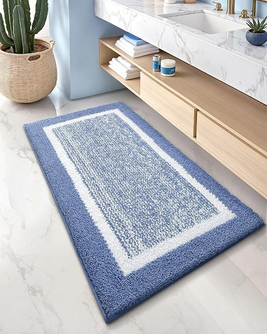 Color&Geometry Bathroom Runner Non Slip, 24"x59" Light Blue Bath Runner Rug, Absorbent, Soft, Washable, Microfiber Bath Mat Bathroom Carpet