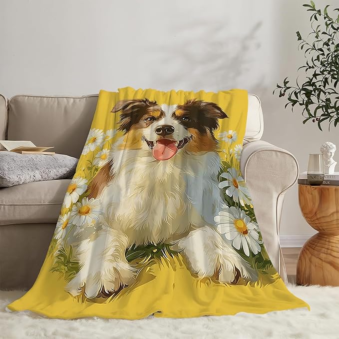 Australian Shepherd Blanket Cute Dog Throw Blanket Puppy Soft Cozy Fleece Fuzzy Stuffed Plush Flannel Animal Gifts for Girls Women Boys Kids Adults 50"X60"