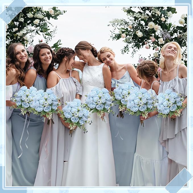 16 Bundles Artificial Peonies Silk Peonies Faux Flower Bouquet Fake Peony Flower Arrangements Table Centerpieces for Vase Wedding Party Boho Home Office Decoration Bulk (Blue)