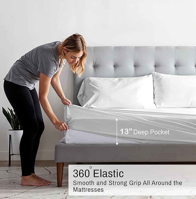 RUVANTI 100% Organic Cotton Sheets California King, Percale Weave, GOTS Certified, 4-Piece Set, Deep Pocket 13", Crisp & Breathable, Soft Durable Bedding, Sábanas Algodón Orgánico – Bit of Blue