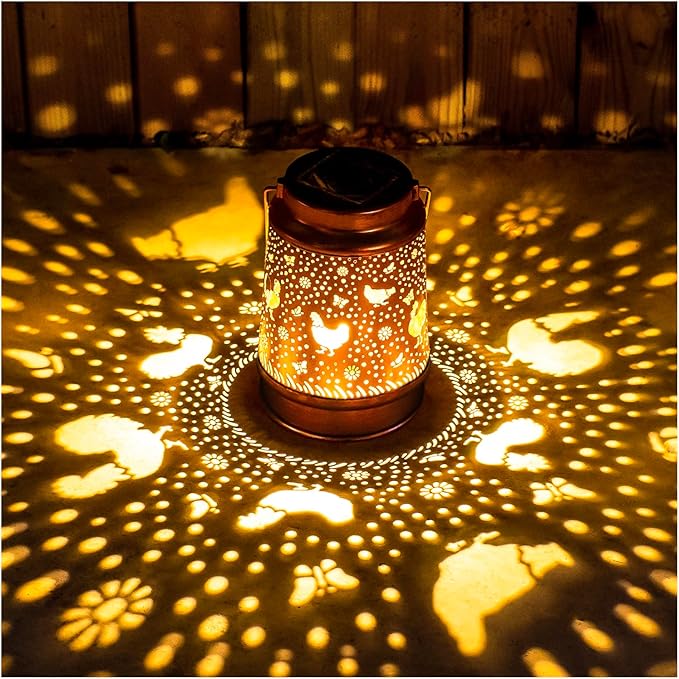 Christmas Gifts for Women Chicken Solar Lanterns Outdoor Waterproof Hanging Solar Lights Chicken Gifts for Women Men Metal Decorative LED Lanterns for Garden Decor,Yard,Patio,Lawn,Pathway,Landscape