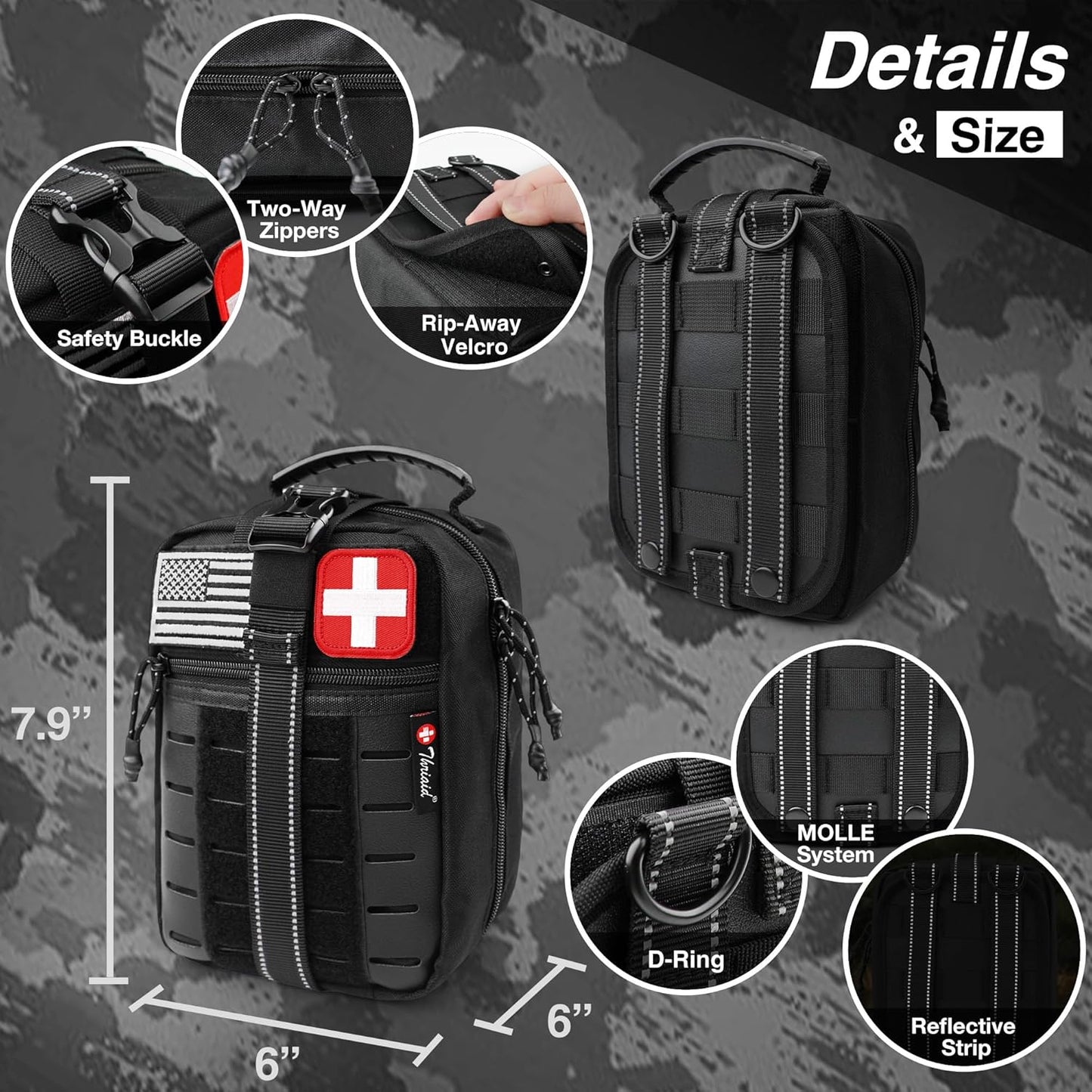 Survival First Aid Kit - Tactical Military Combat IFAK with Israeli Bandage & Tourniquet | Black