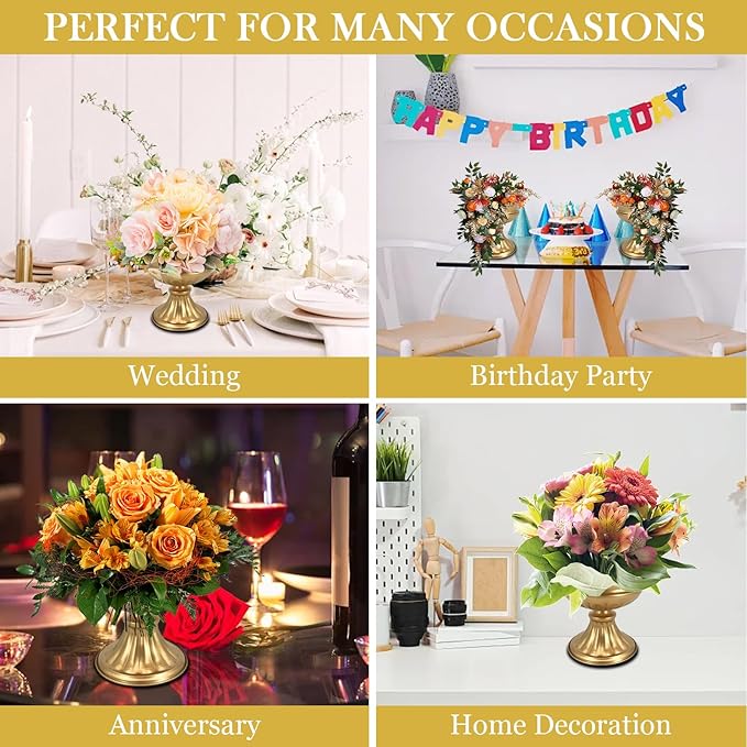 Metal Vases for Table Centerpieces 10 Pcs 4.7 Inch Gold Vases Golden Compote Pedestal Vase,Gold Vases for Centerpieces Flower Holders Center Pieces for Weddings Party Anniversary Decorations