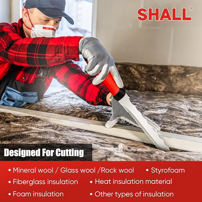 SHALL Insulation Knife, 11" Stainless Steel Blade Insulation Cutter, Dual-sided Serrated Sharp Duct Cutting Tool with Sheath for Heat Material Foam/Rockwool/Styrofoam - Sod Cutter Garden Knife