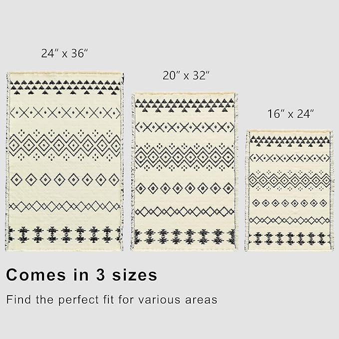 Douceur Boho Bath mat for Bathroom Floor Non Slip, Acrylic Blend Cute Bath Rugs with Tassels, Blue and White Tribal Ethnic Pattern Farmhouse Bathroom Rugs, 24" x 36"
