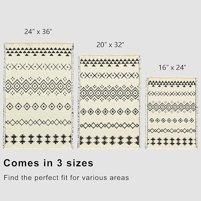 Douceur Boho Bath mat for Bathroom Floor Non Slip, Acrylic Blend Cute Bath Rugs with Tassels, Beige and White Tribal Ethnic Pattern Farmhouse Bathroom Rugs, 24" x 36"