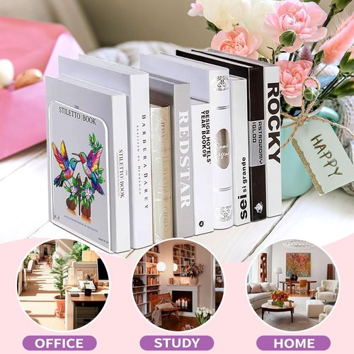 ENCIMART Acrylic Bookends - Clear Decorative Book Ends for Heavy Duty Shelf Organization | 4 Pieces