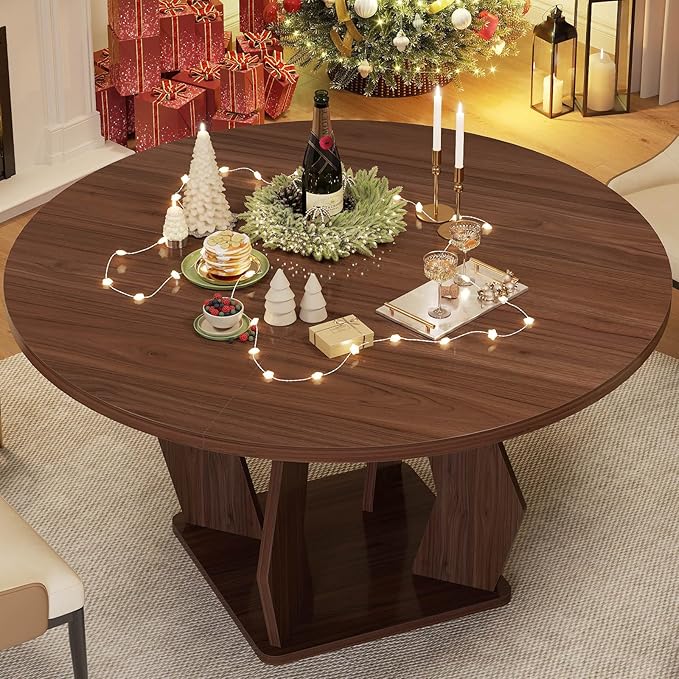 IBF Walnut Round Dining Table,Modern Wood Dinner Tables,Round Kitchen Table for 4 to 6,Farmhouse Dining Tables for Home,Living Room,Office,47 Inch