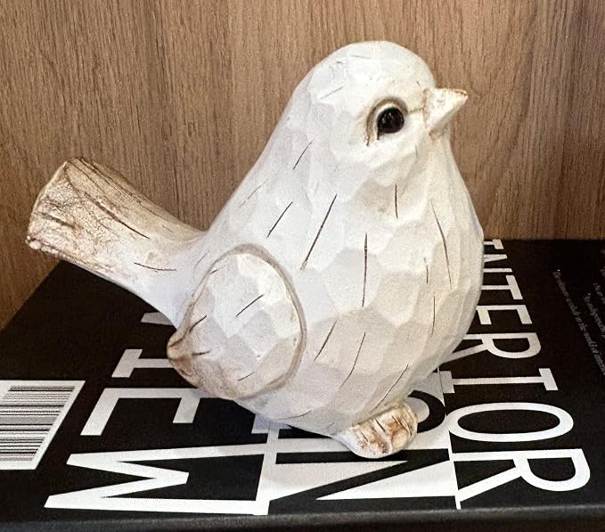 New White Modern Farmhouse Bird Figurine, Bird Statue Sculpture - Carved Rustic Distressed Animal Bird Ornaments - Home Decor Accents Collectible Bird Figurine | Spring