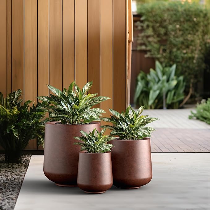 Kante 15.3"+11.6"+8.2" Dia Round Concrete Planter, Large Outdoor Indoor Planter Pots Containers with Drainage Holes and Rubber Plug for Home Garden Patio, Rusty