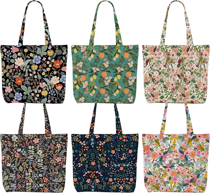 Decohim Multiple Packs Floral Japanese Print Canvas Tote Bag Reusable Grocery Bags Gifts for Women Girls Birthday Christmas