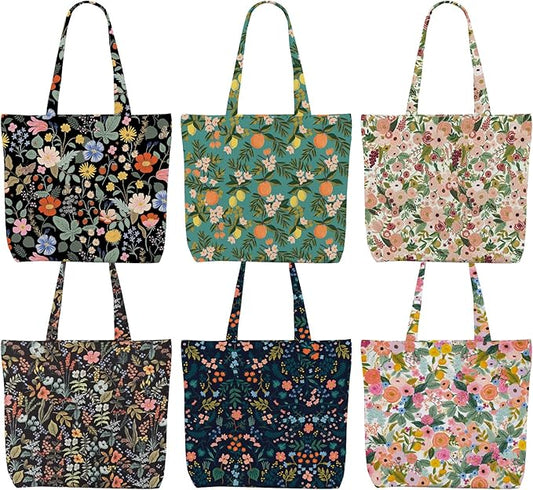 Decohim Multiple Packs Floral Japanese Print Canvas Tote Bag Reusable Grocery Bags Gifts for Women Girls Birthday Christmas
