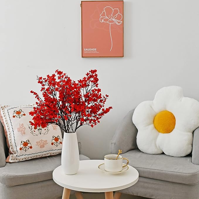 Mandy's Red Artificial Baby’s Breath European Flowers 6 Bundles Silk Gypsophila with Bendable Stems for Fall Thanksgiving & Christmas Centerpiece Wedding Decor and Table Arrangements