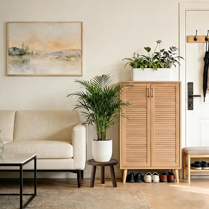 Wood Plant Stands Indoor, 3-Pack Single Plant Stand for 6-12 Inch Pots, Mid-Century Modern Plant Stool, Tall Wooden Plant Stand for Large Plants Perfect Fit for Living Room, Balcony, Office(Dark Brown)