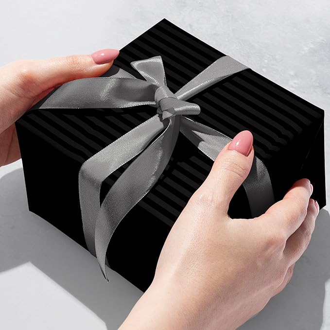 Jillson Roberts Gift Wrap, Black on Black Stripe (8 Rolls 5 feet x 30 inches)