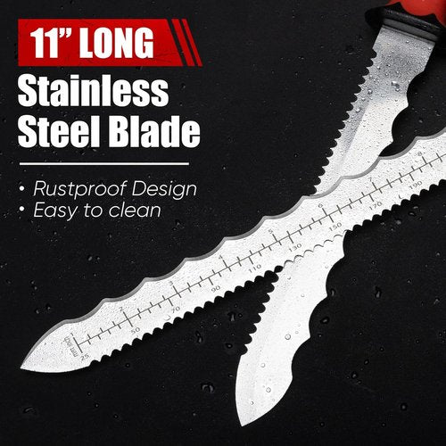 PINOZE 11" Insulation Knife - Stainless Steel Blade with Laser Scale & Dual-Side Serrated Edge | Ideal for Foam, Rockwool, and Styrofoam Cutting