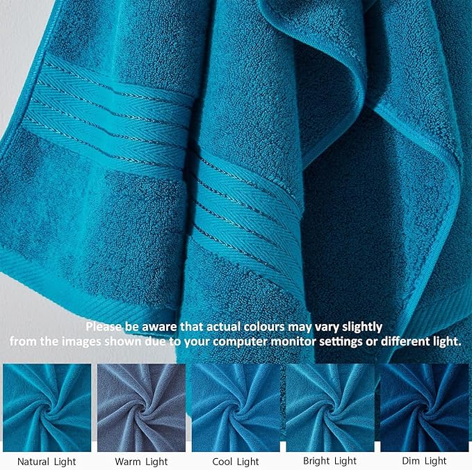 COZYART Crystal Teal/Peacock Blue Hand Towels for Bathroom 4 Pcs, 13x30 Cotton Guest Hands Towel Set Super Soft Highly Absorbent Durable 650 GSM for Daily Use