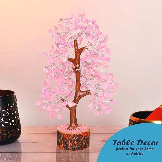 YATHABI Rose Quartz Tree - Pink Crystal Desk Decor - Feng Shui Gemstone Bonsai - Spiritual Gift for Positive Energy