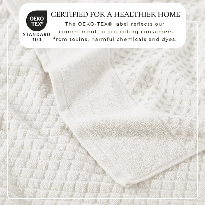 Great Bay Home Bath Towels - 100% Cotton 6 Piece Towel Set - Diamond Waffle Weave - Absorbent, Durable, Quick-Dry Towels for Bathroom (Ivory)