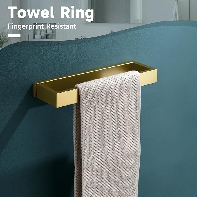 Brushed Gold 5-Pieces Bathroom Hardware Set Towel Bar Set,Stainless Steel Bathroom Hardware 23.6 Inch Towel Bar Towel Holder Set Wall-Mounted