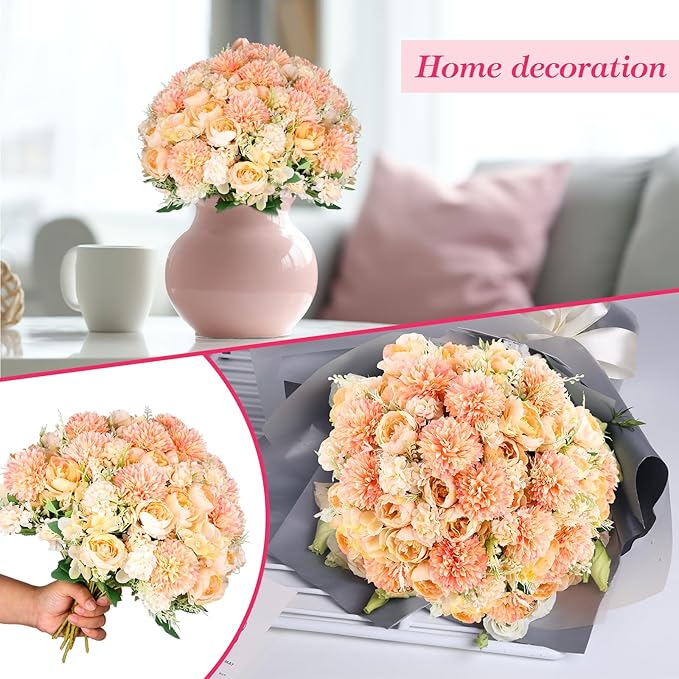 12 Bundles Peonies Artificial Flowers Silk Flowers Fake Peony Bouquet Faux Peonies Flowers Bulk for Wedding Decor Centerpiece Table Decorations (Orange)