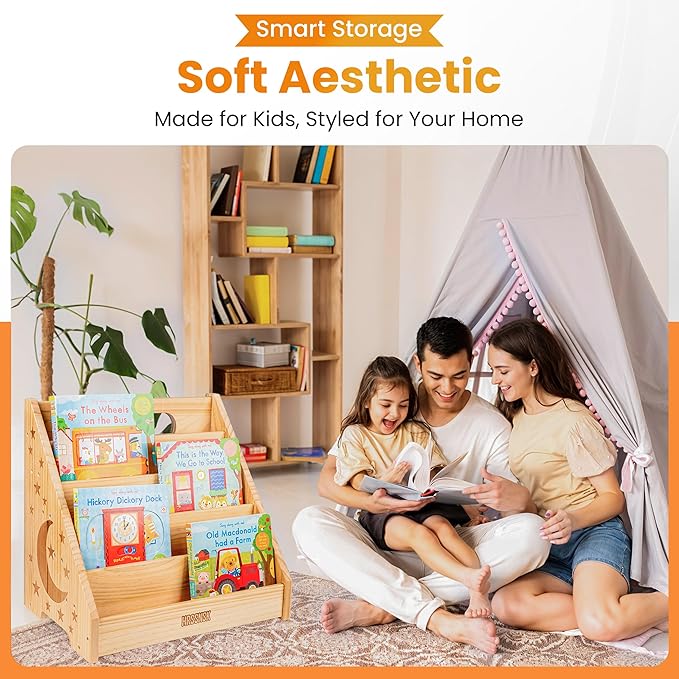 Montessori Baby Bookshelf, Front-Facing Wooden Kids & Toddler Bookshelf, Nursery Book Organizer for Playroom