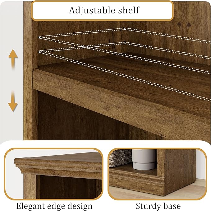 blini 2-Shelf Bookcase Wooden Bookshelves 33in Wide Floor Standing Display Storage Shelves Vintage Oak Bookcase for Home Office, Living Room, Bed Room
