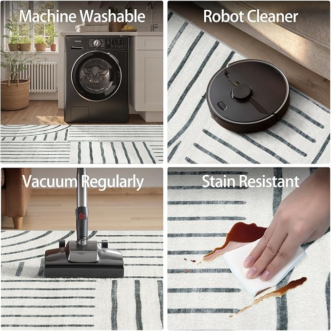 DCX Abstract Machine Washable 6x9 Rug, Gray Modern Accent Rug for Living Room, Soft Low Pile Non Slip Carpet, Kid & Pet Friendly Stain Resistant Rug for Bedroom Dining Room Office