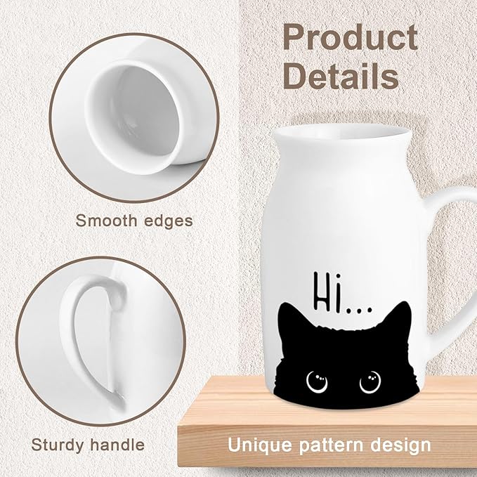 Cute Cat Themed Gifts, Small Ceramic Flower Vase Funny Coffee Mug for Cat Lover Owner Women Friend, Home Living Room Farmhouse Office Desk Table Shelf Decor (No Plants)