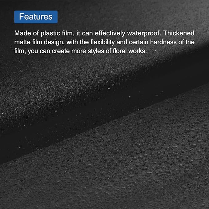 MECCANIXITY Flower Wrapping Fog Paper 22.8x22.8 Inch Waterproof Matte Floral Wrapping Paper for DIY Crafts, Gift/Gift Box Packaging Black 20 Pcs