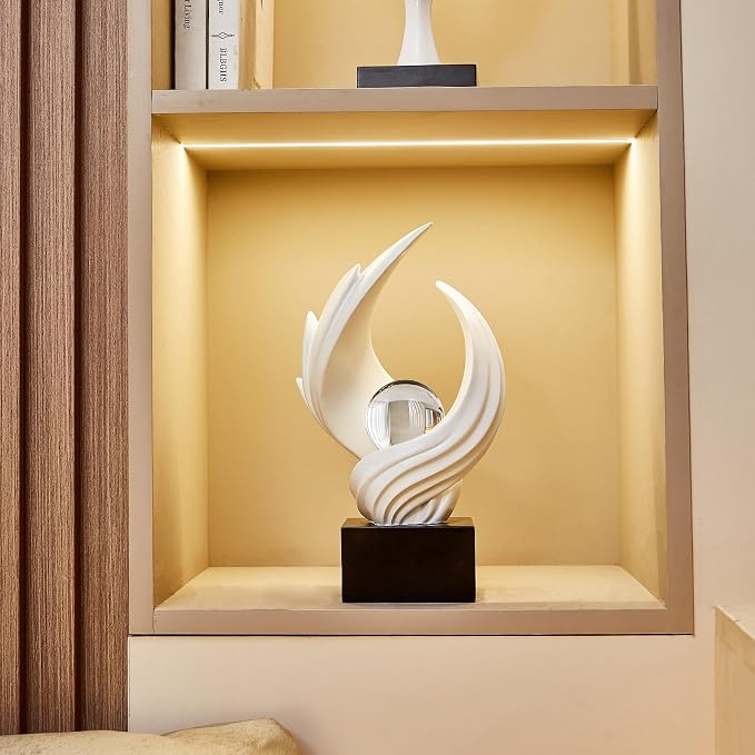 FJS Modern White Statue Table Decor for Living Room, Abstract Art Table Decor Accents, Resin Sculptures Home Decorations for Bookshelf TV Stand Living Room Dining Room Office
