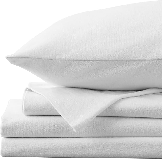 Market & Place 100% Cotton King Flannel Sheet Set | 4 Piece Deep Pocket Solid Cozy Winter Bed Sheets | Double Brushed for Extra Softness & Comfort | Chalet Collection (King, White)