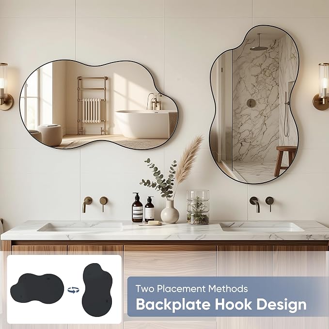 Irregular Wall Mirror, 26"x48" Asymmetrical Mirror with Metal Frame, Modern Unique Decorative Mirrors for Bathroom, Wall Decor, Entryway, Living Room, Black