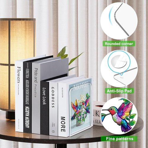 ENCIMART Acrylic Bookends - Clear Decorative Book Ends for Heavy Duty Shelf Organization | 4 Pieces
