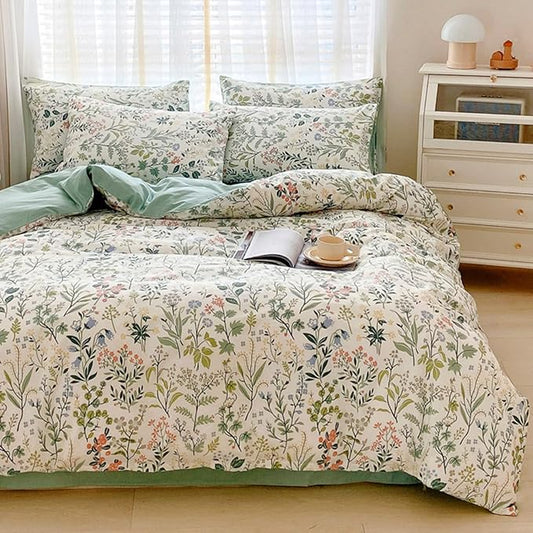 HighBuy King Cotton Duvet Cover Set Aesthetic Floral Bedding Sets Cozy Cotton Cottagecore Flower Duvet Cover Set King Vintage Style Luxury Soft Chic Boho Floral Bedding Collection for Women Girl