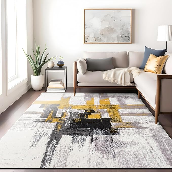 Rugshop Gold Modern Abstract Large Area Rug — Non-Shedding for Living Room, Office and Dining Room 8' x 10'