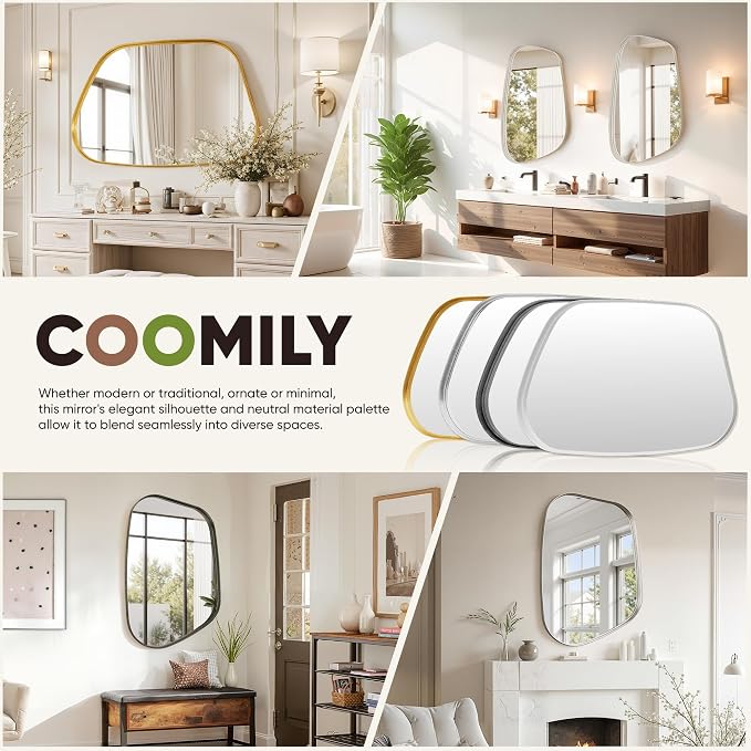 Irregular Wall Mirror 26"x40" Bathroom Mirrors Asymmetrical Artistic Decorative for Living Room Bedroom Bathroom Hallway Entryway,Trapezoid,White