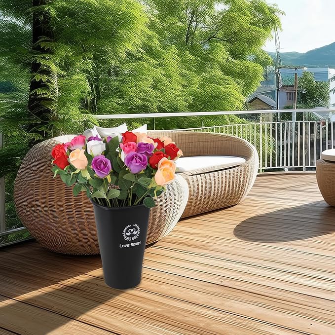 12 Inch Floral Plastic Bucket with Cut Out Handle, 4-Pack Tall Plastic Flower Buckets, Black