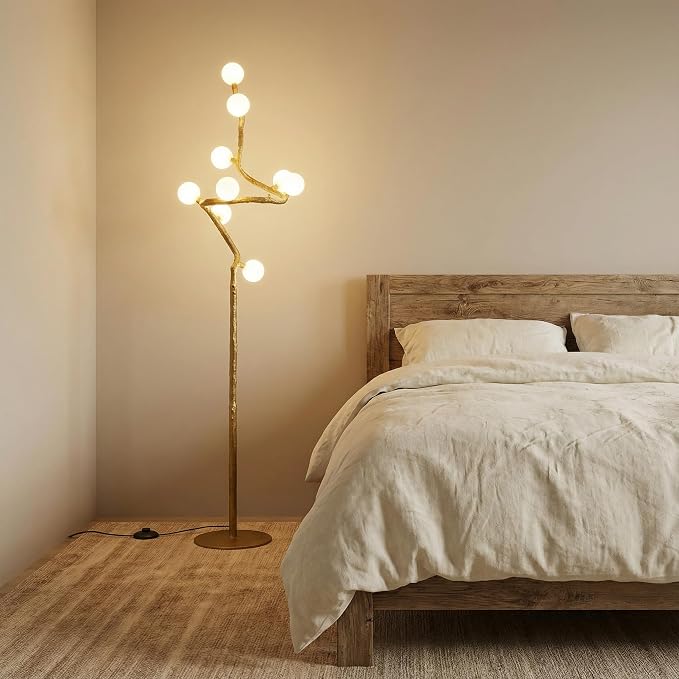 Rustic Farmhouse Tree Floor Lamp, Mid Century Modern Vintage Standing Lamp, 9-Light Moon Floor Lamp with 3D Printed Shades, Retro Branch Floor Light for Living Room Bedroom Officer(66")