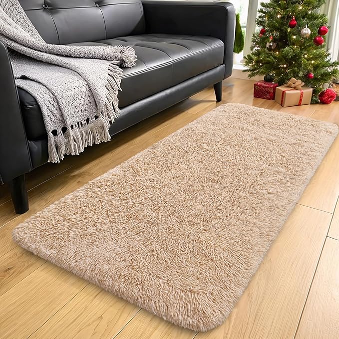 OLANLY 2x9 Machine Washable Runner Rugs for Hallway, Soft Fluffy Shaggy Bedside Rugs for Bedroom, Living Room, Indoor Floor Carpet for Kids Girls and Boys, Nursery Rooms, Home Decor Aesthetic, Beige