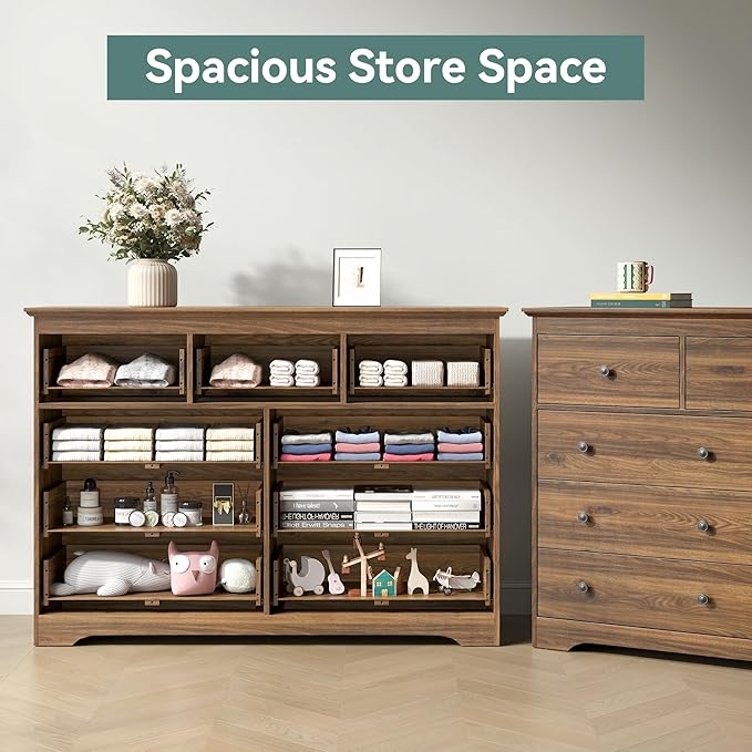 Brown Dresser for Bedroom，55" Wide 9 Drawers Dressers,Modern Wooden Chest for Living Room, Hallway