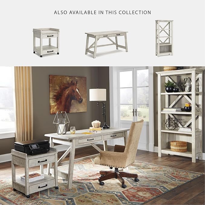 Signature Design by Ashley Carynhurst Farmhouse 60" Home Office Desk with Drawers, Distressed White
